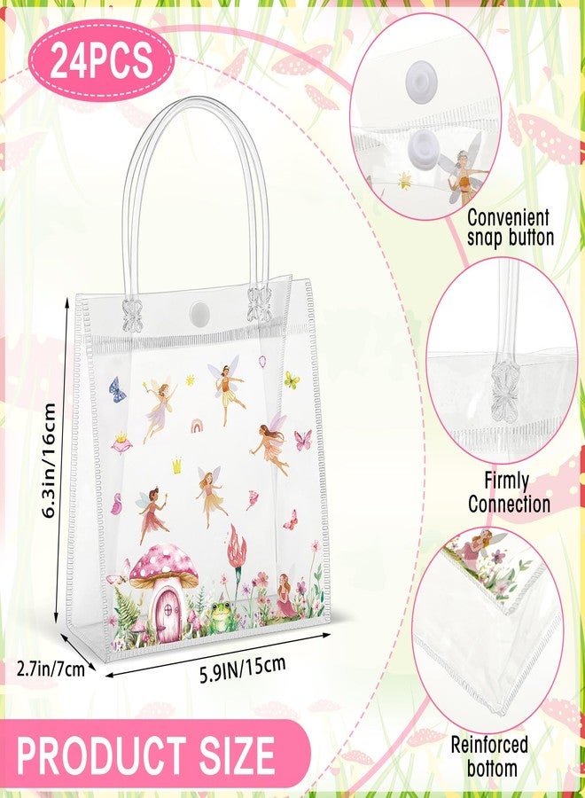 SilTriangle 24 Pcs Fairy Party Favor Clear Gift Bags with Handles, Woodland Mushroom Goodie Gift Candy Treat Bags for Garden Baby Shower Birthday Party Events Supplies - Image 2